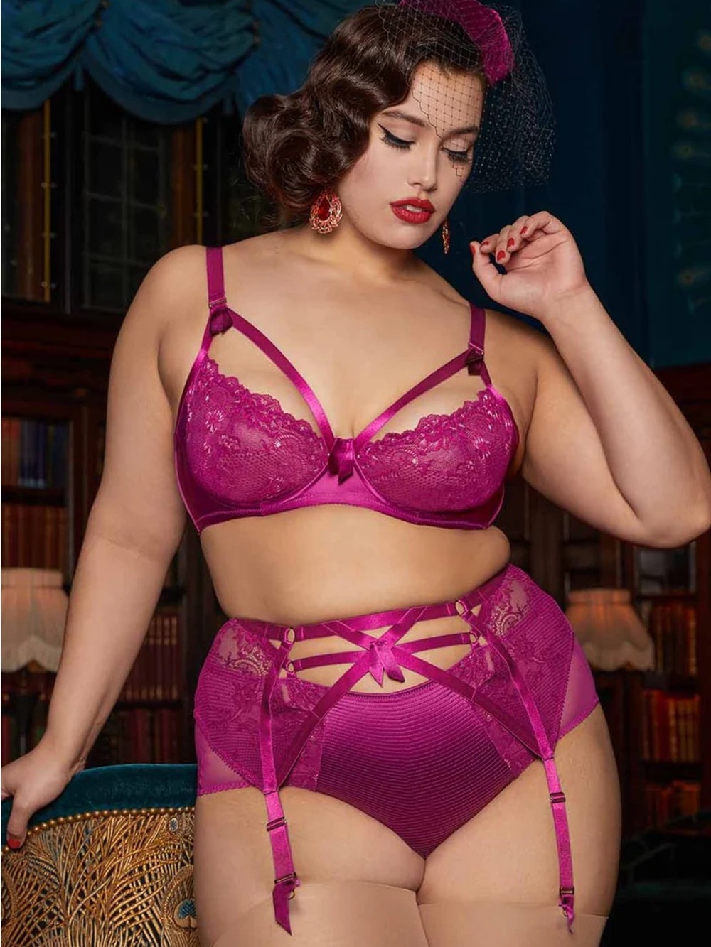 Madame X Magenta Curve 3-Piece Lingerie Set